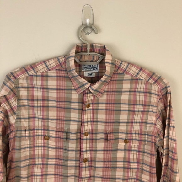 Lucky Brand Shirt Mens L Plaid Cotton Tan Pink Button Up Collared Long S… - Picture 7 of 14